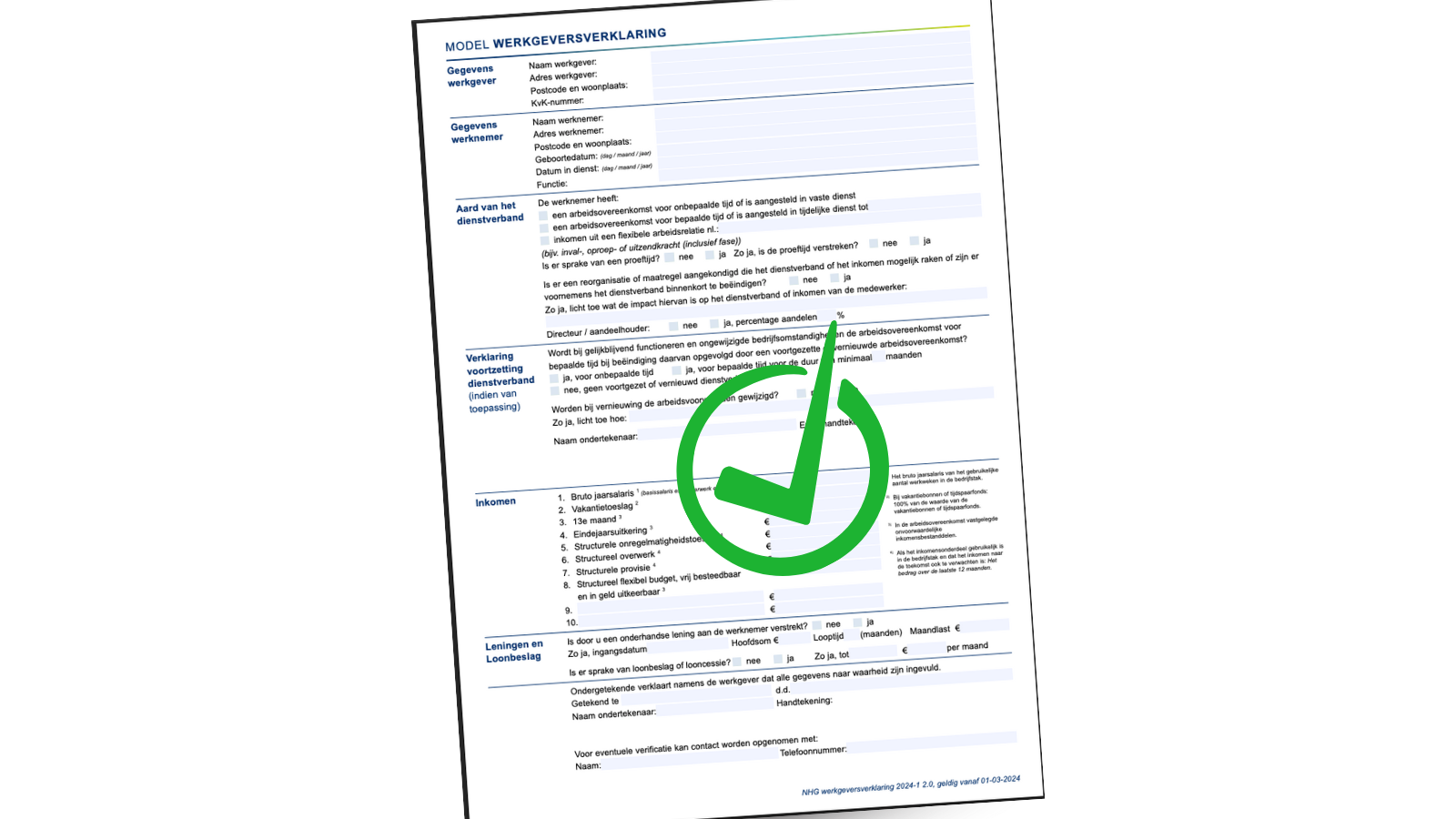 Werkgeversverklaring formulier NHG model 2025 goedgekeurd